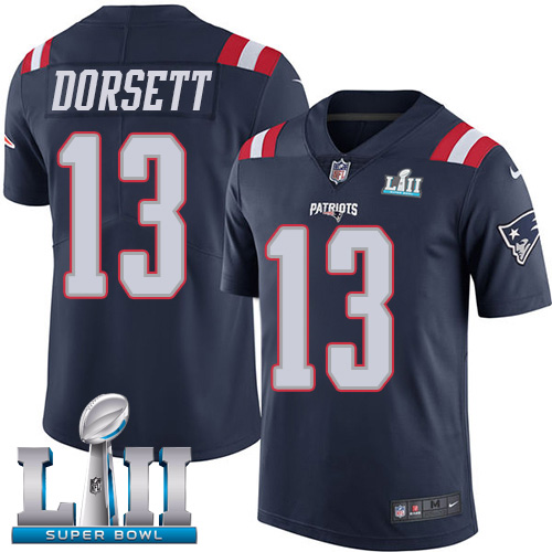 Nike Patriots #13 Phillip Dorsett Navy Blue Super Bowl LII Men's Stitched NFL Limited Rush Jersey
